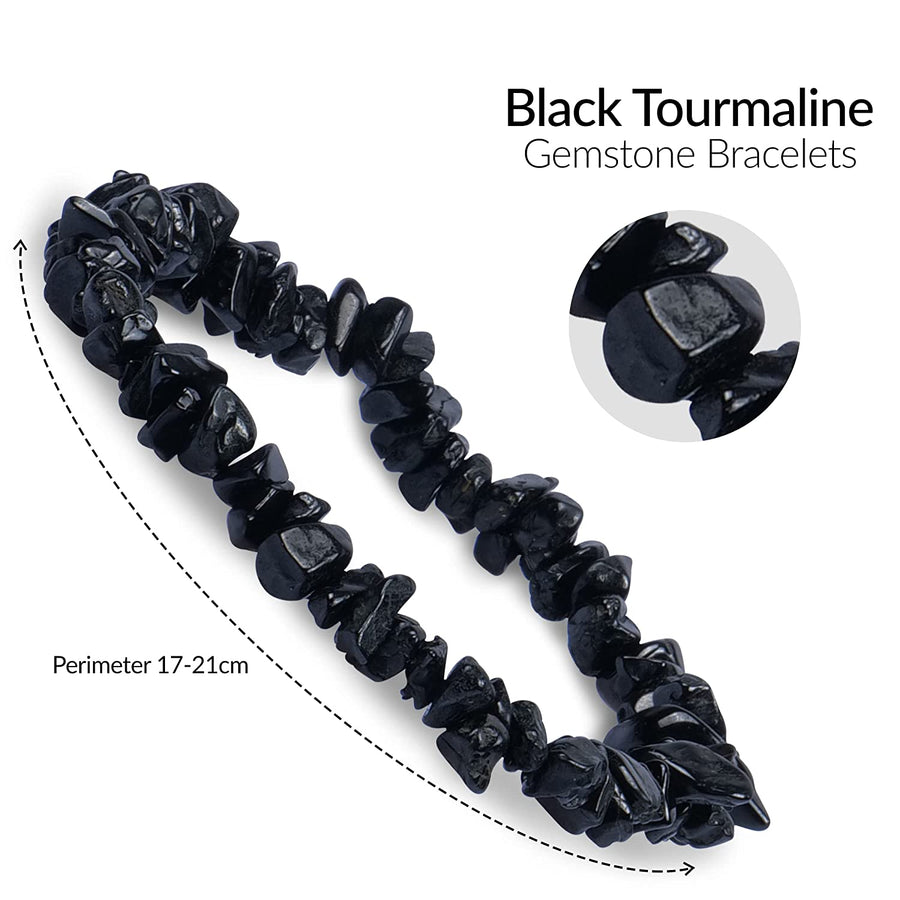 Black Tourmaline Gemstone Chip Bracelet Healing Crystals Jewelry