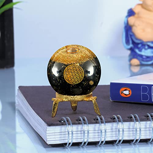 Black Tourmaline Crystal Orgonite Ball for Decor & Reiki Healing