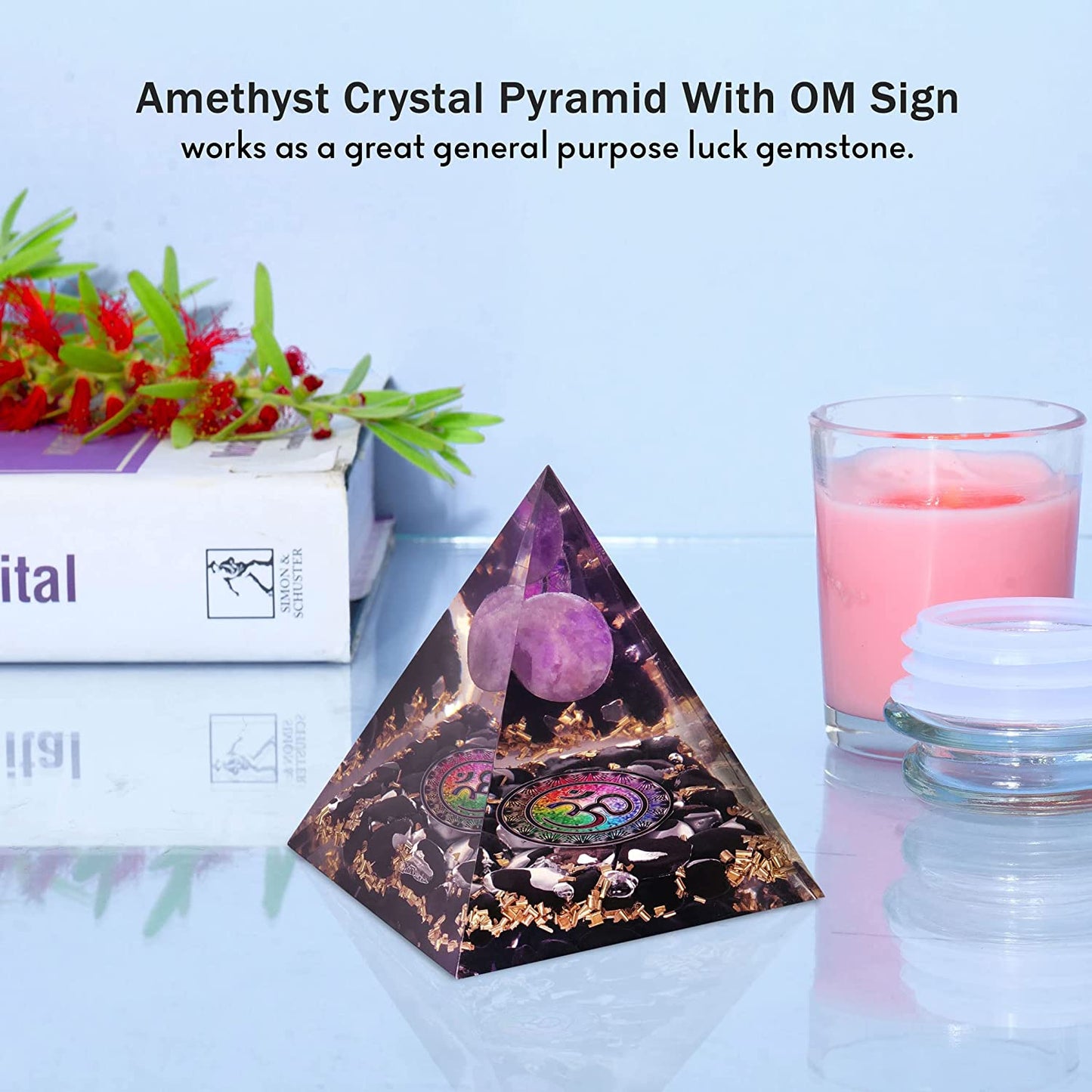 Amethyst Healing Crystal Orgone Pyramid for Meditation & Table Decoration