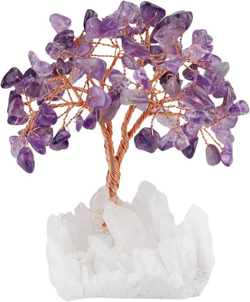 Amethyst Clear Quartz Base Crystal Tree for Wealth & Luck