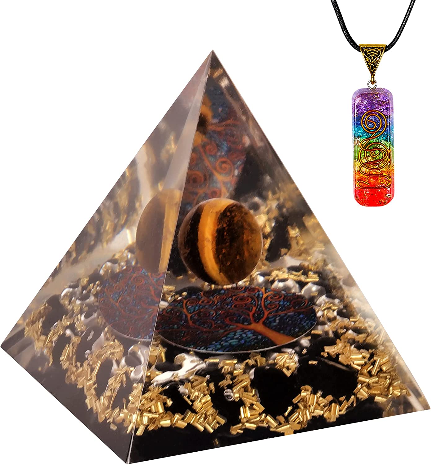 Tiger Eye Crytstal Orgone Pyramid for Healing & Positive Energy EMF Protection