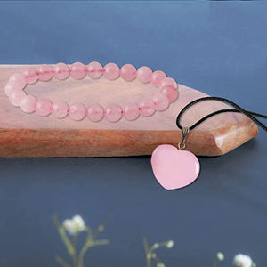 Rose Quartz Heart Locket Necklace for Teen Girls Crystal Bracelet Jewelry Set