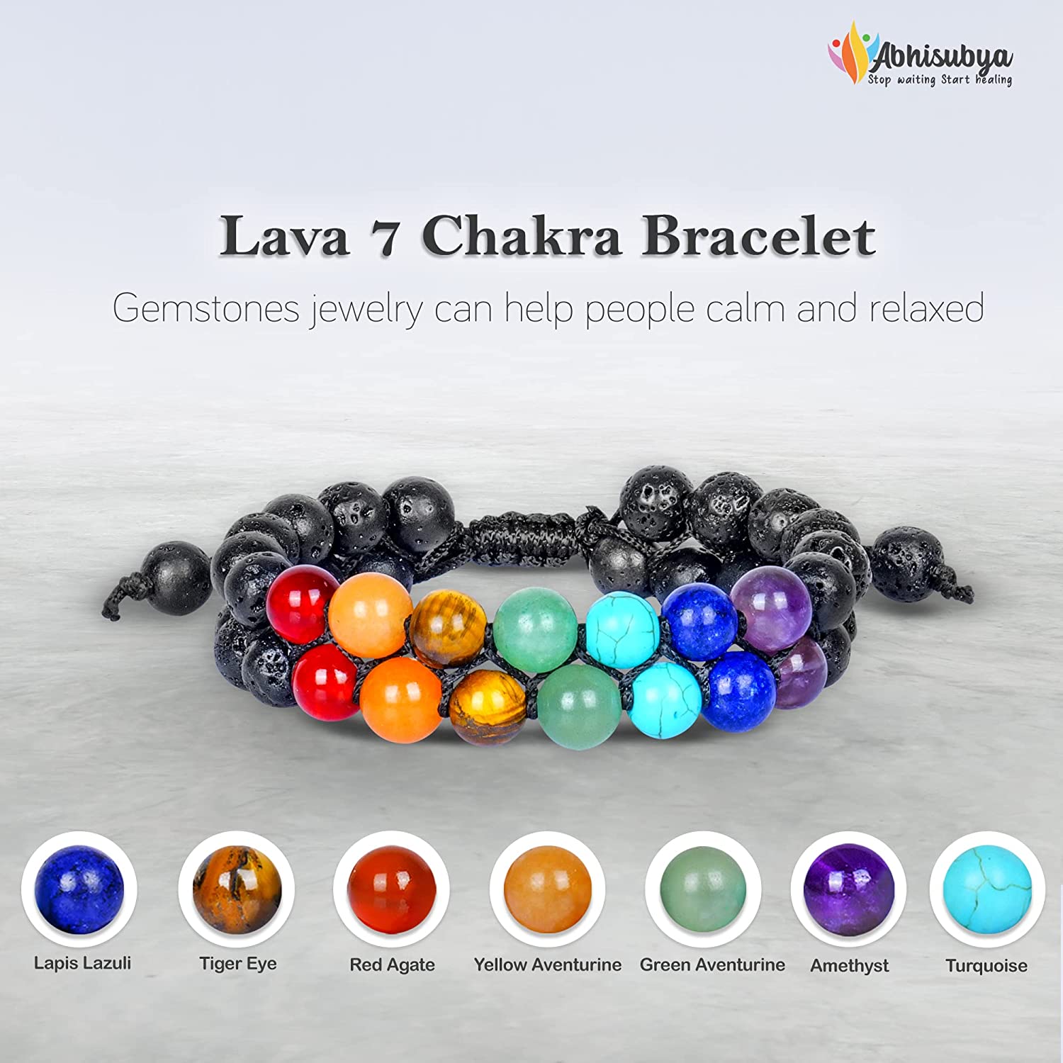 7 Chakras Healing Crystals Lava Bracelet for Yoga & Mediation