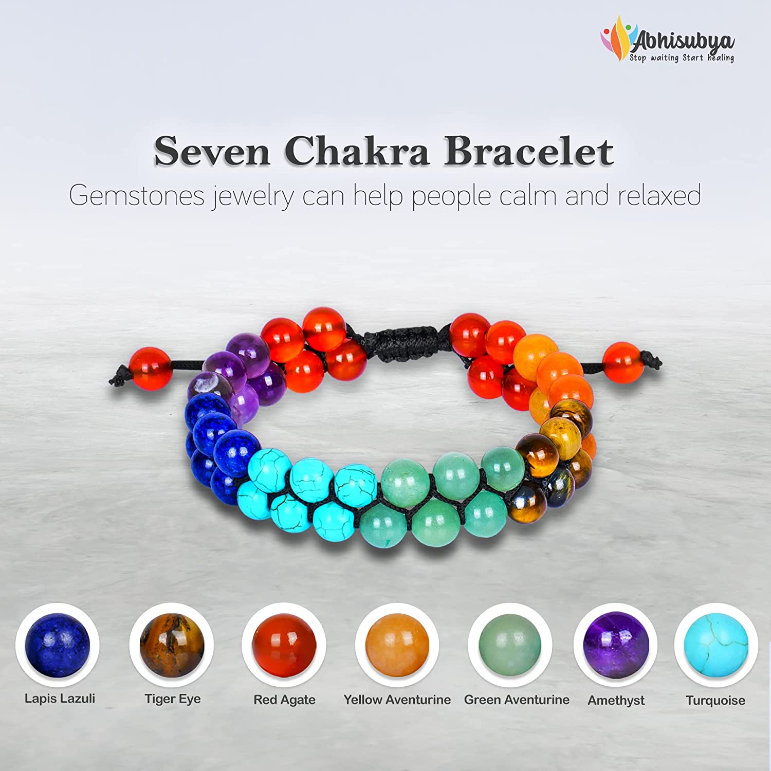 Natural 7 Chakra Stones Gemstone Bracelet Chakra Jewelry for Meditation