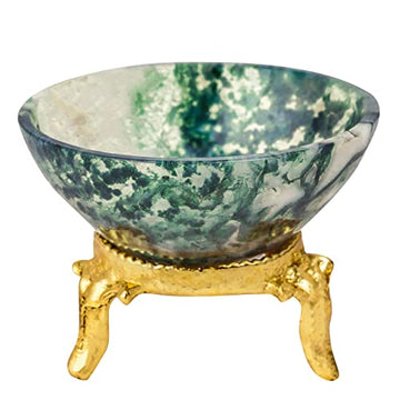 Moss Agate Healing Crystal Decorative Bowl for Spirituality