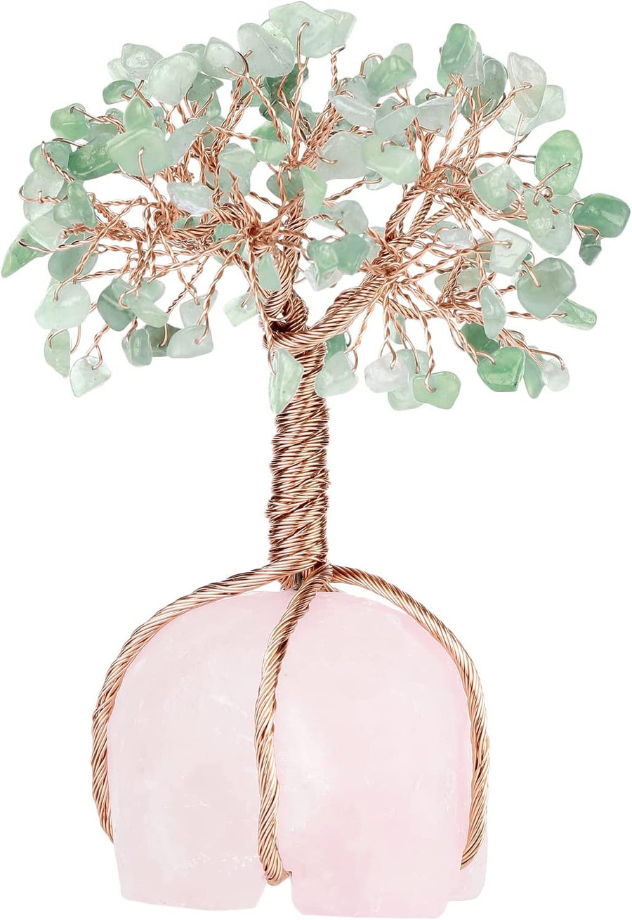 Green Aventurine Rose Quartz Base Crystal Tree for Wealth & Luck