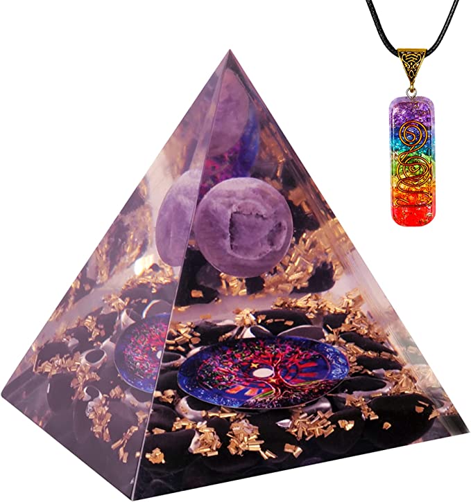 Amethyst Crystal Orgone Pyramid for Healing & Positivity