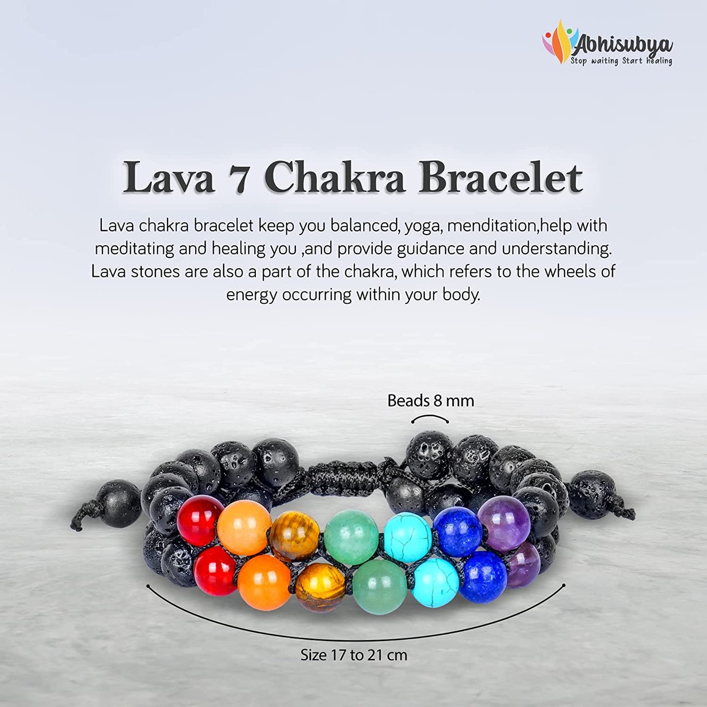 7 Chakras Healing Crystals Lava Bracelet for Yoga & Mediation