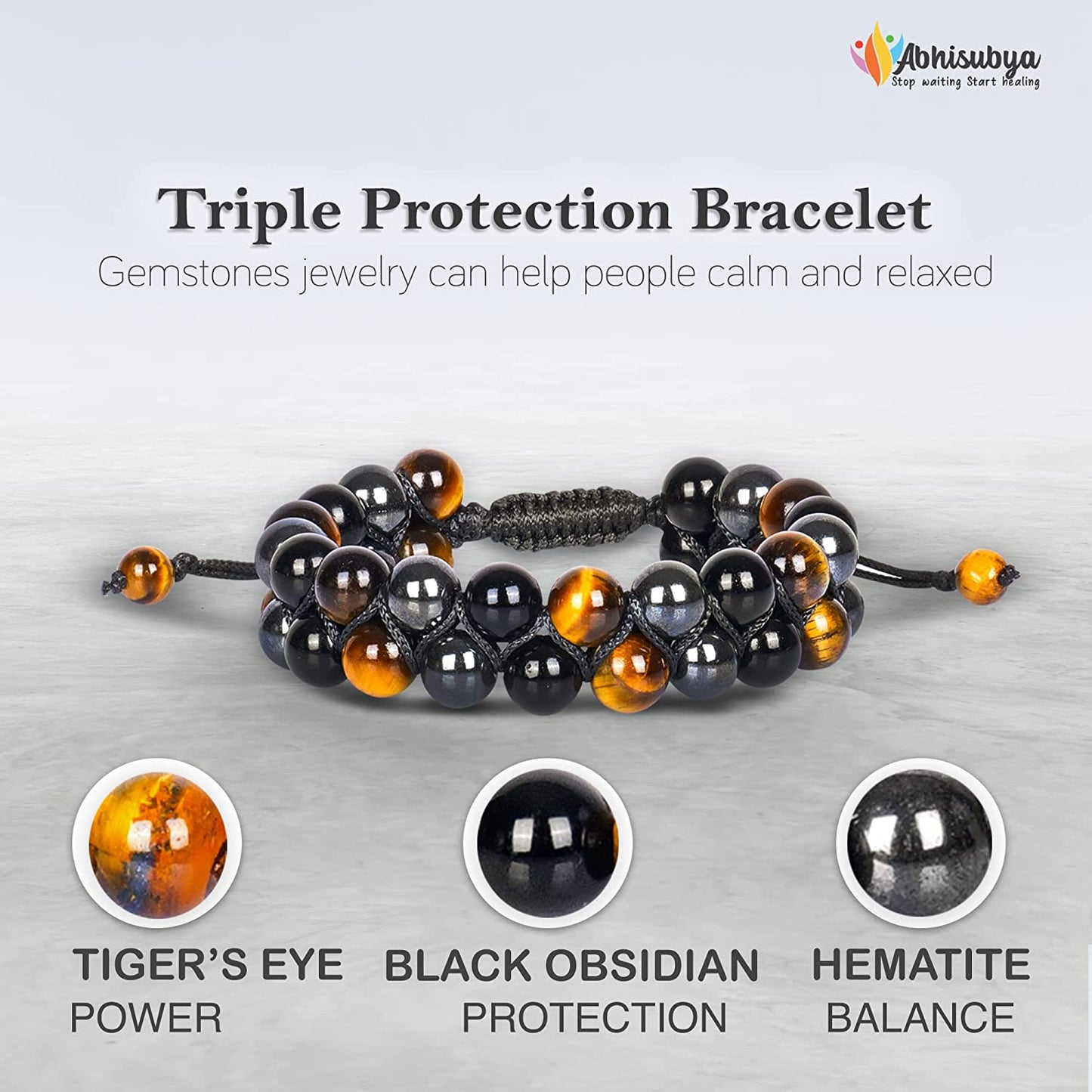 Triple Protection Bracelet - Obsidian, Hematite, Tigers Eye 8mm