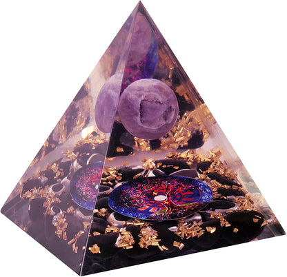 Amethyst Crystal Orgone Pyramid for Healing & Positivity