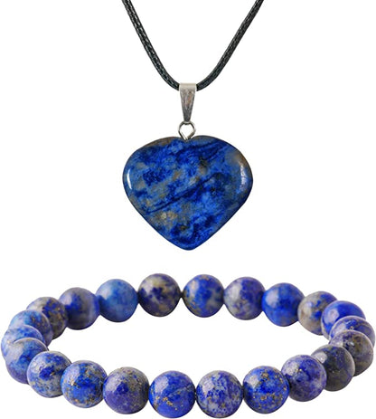 Lapis Lazuli Bracelet & Heart Necklace Pendant Jewelry Accessories for Women