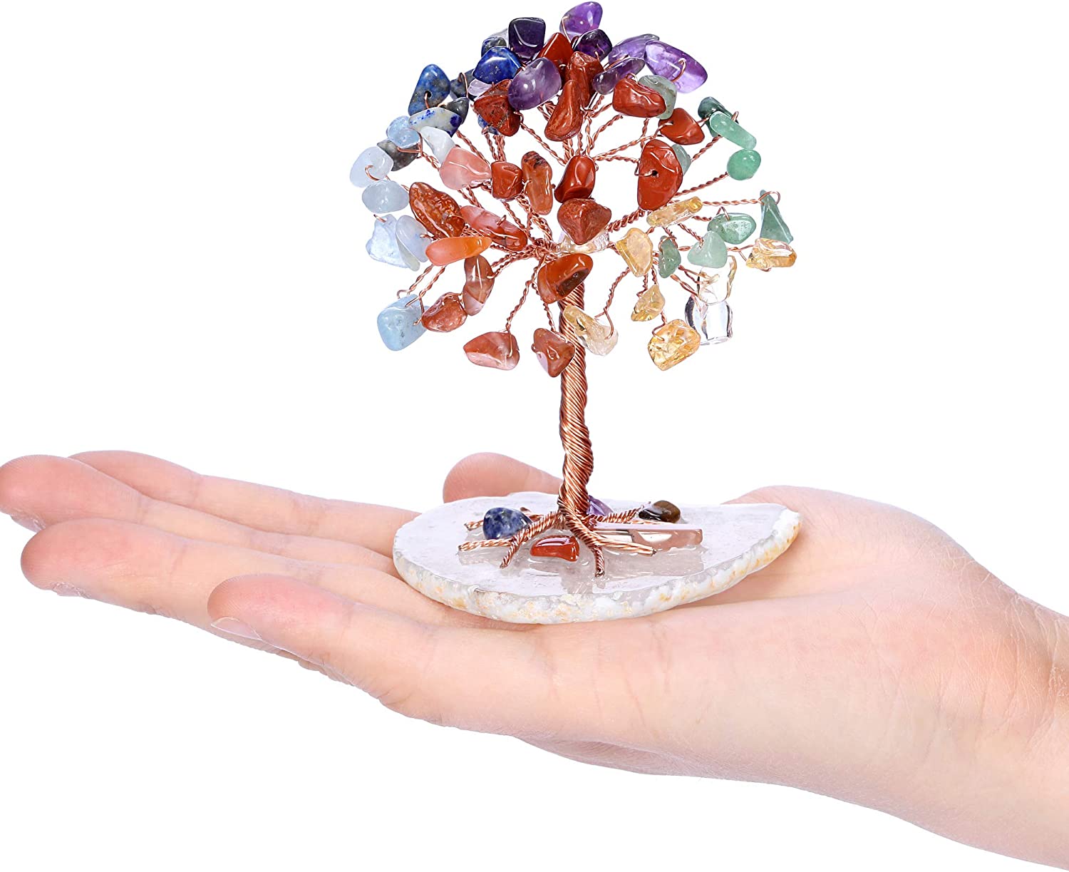 7 Chakra Healing Crystals Tree on Agate Slice Base Healing Stones Gem Money Tree