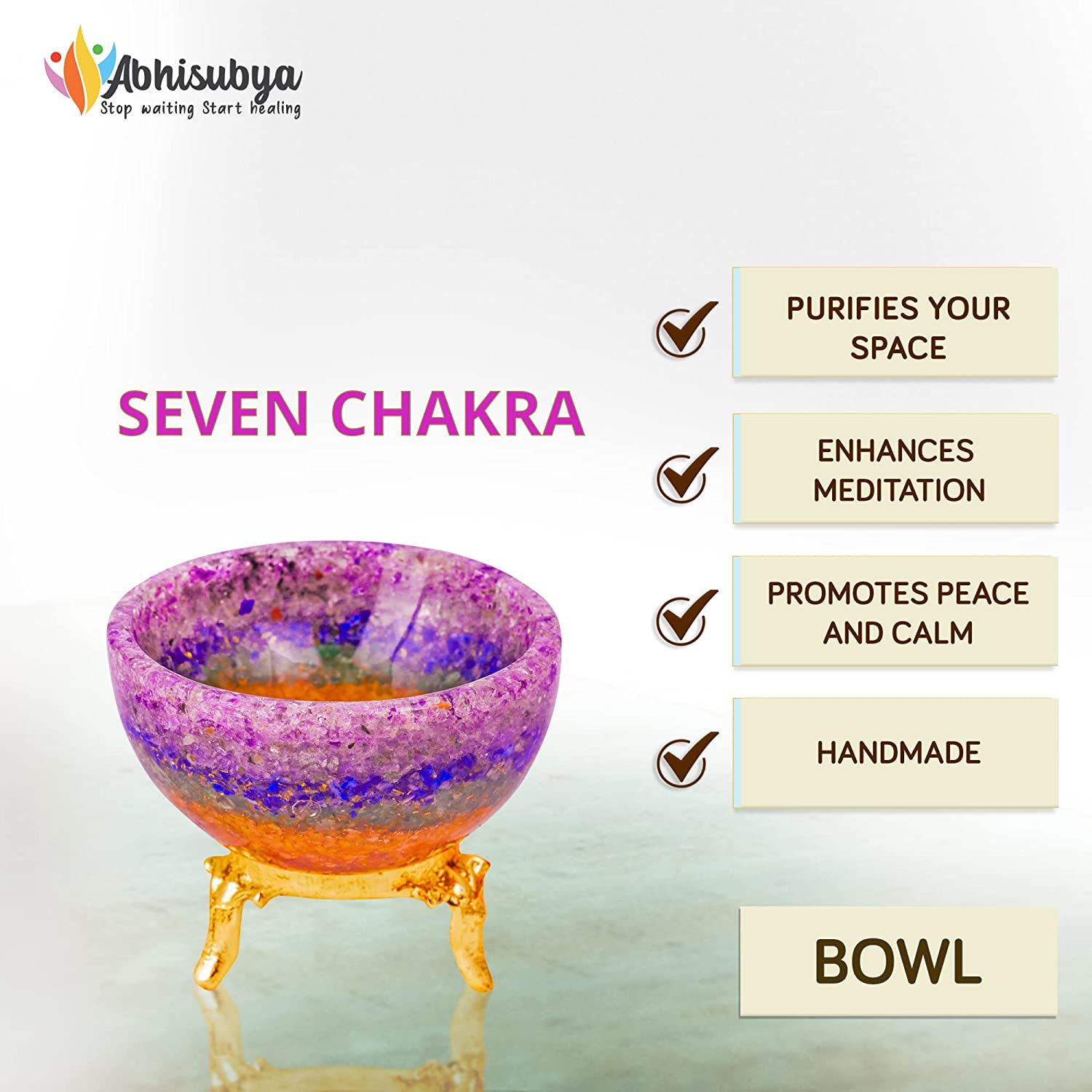 Seven Chakras Handmade Decorative Crystal Bowls for Healing & Decor