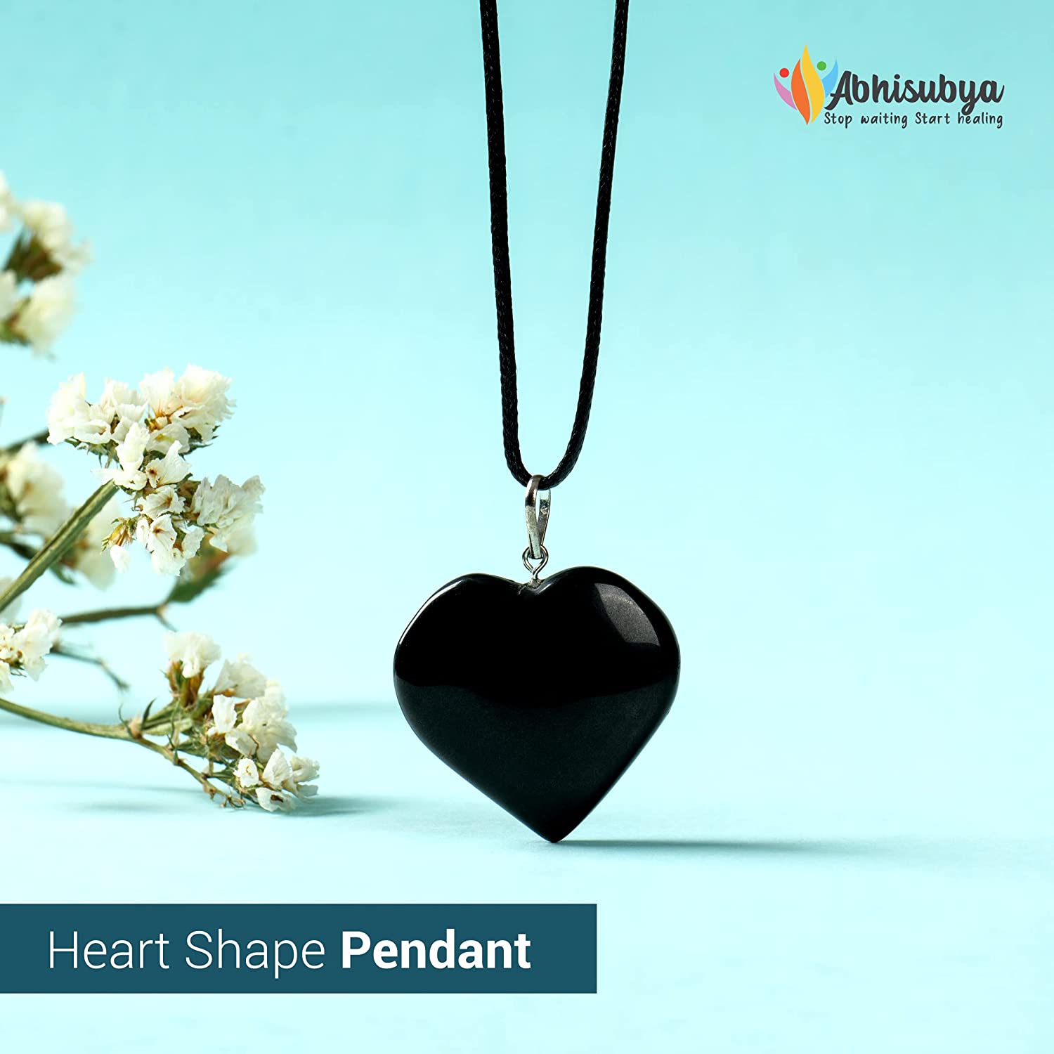 Black Obsidian natural handmade crystal tumble Heart Pendant for healing