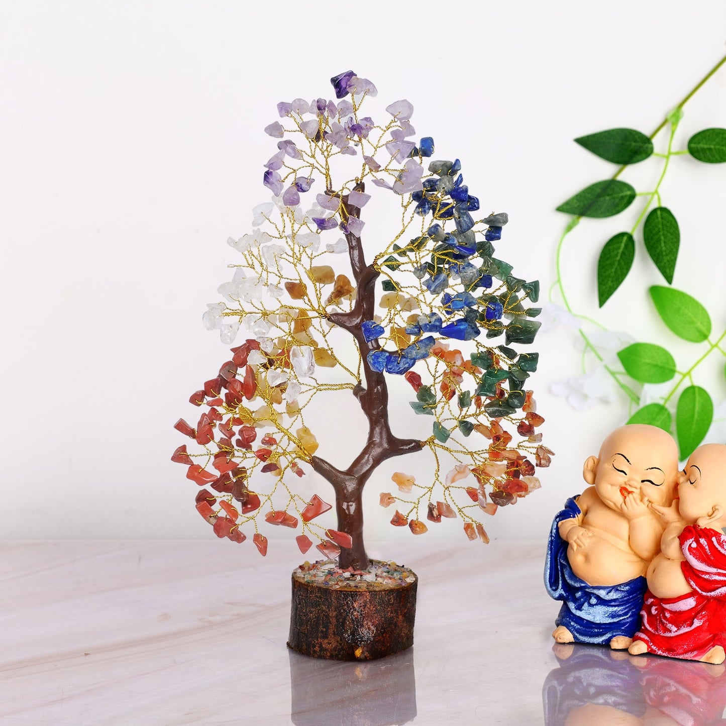 7 Chakra Crystal Tree - Feng Shui Money Tree - Reiki Gifs - Golden Wire Size: 10-12 Inch