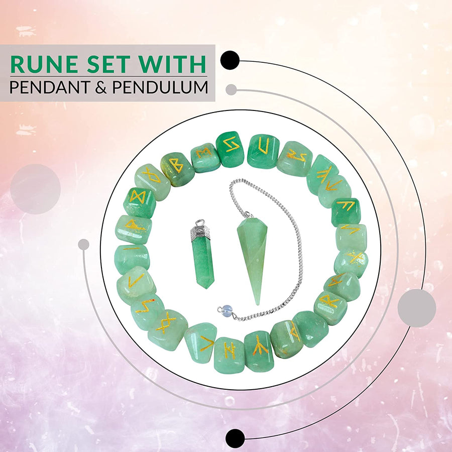 Green Jade Set Rune - Elder Futhark Rune Set - Dark Magic Stone