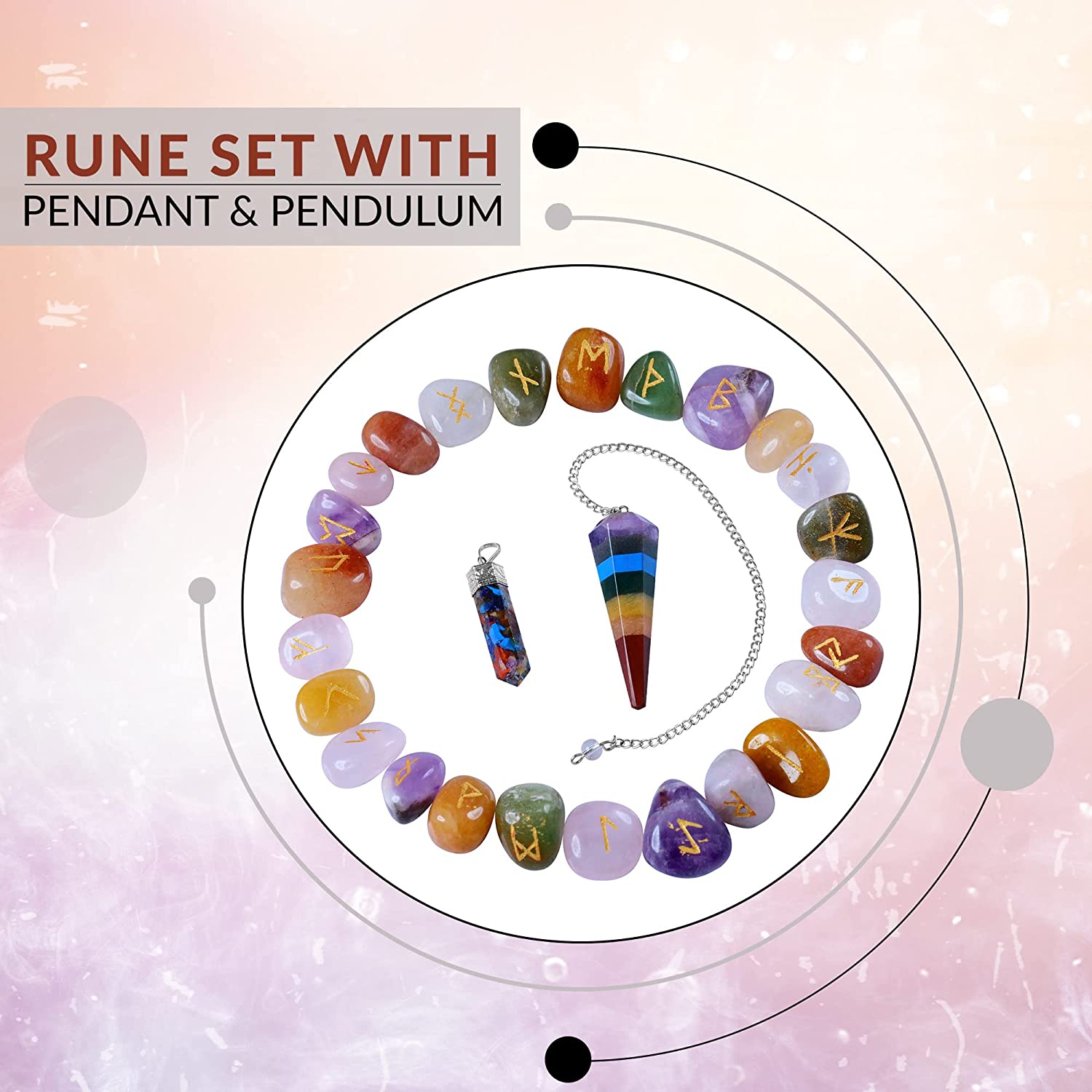 Mix Chakra Crystal Rune Stone - Futhark Rune Set - Stone With Engraving