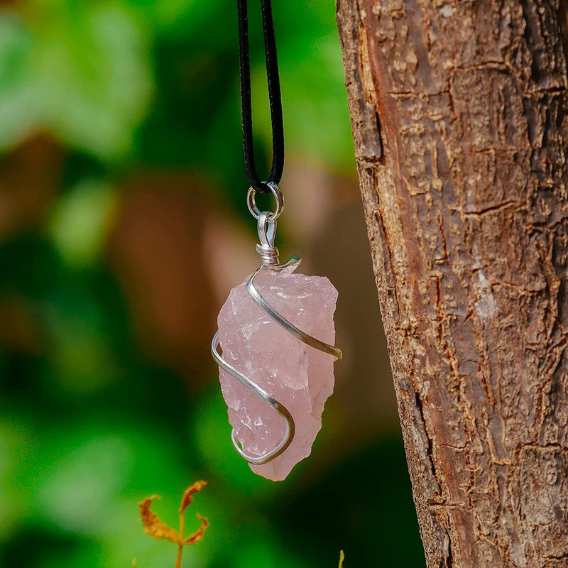 Rose Quartz Crystal Necklace Pink Tumble Raw Rough Pendant