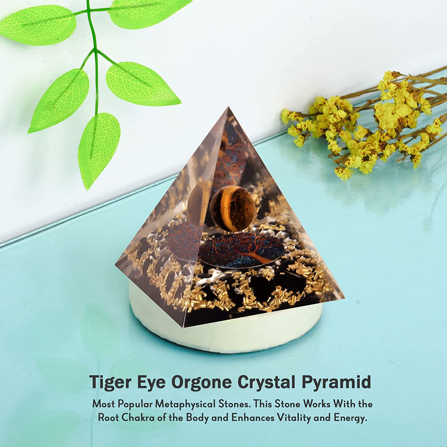 Tiger Eye Crytstal Orgone Pyramid for Healing & Positive Energy EMF Protection