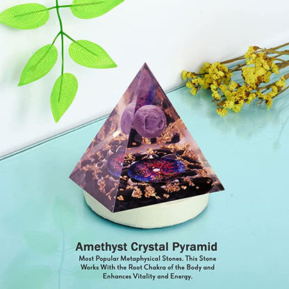 Amethyst Crystal Orgone Pyramid for Healing & Positivity