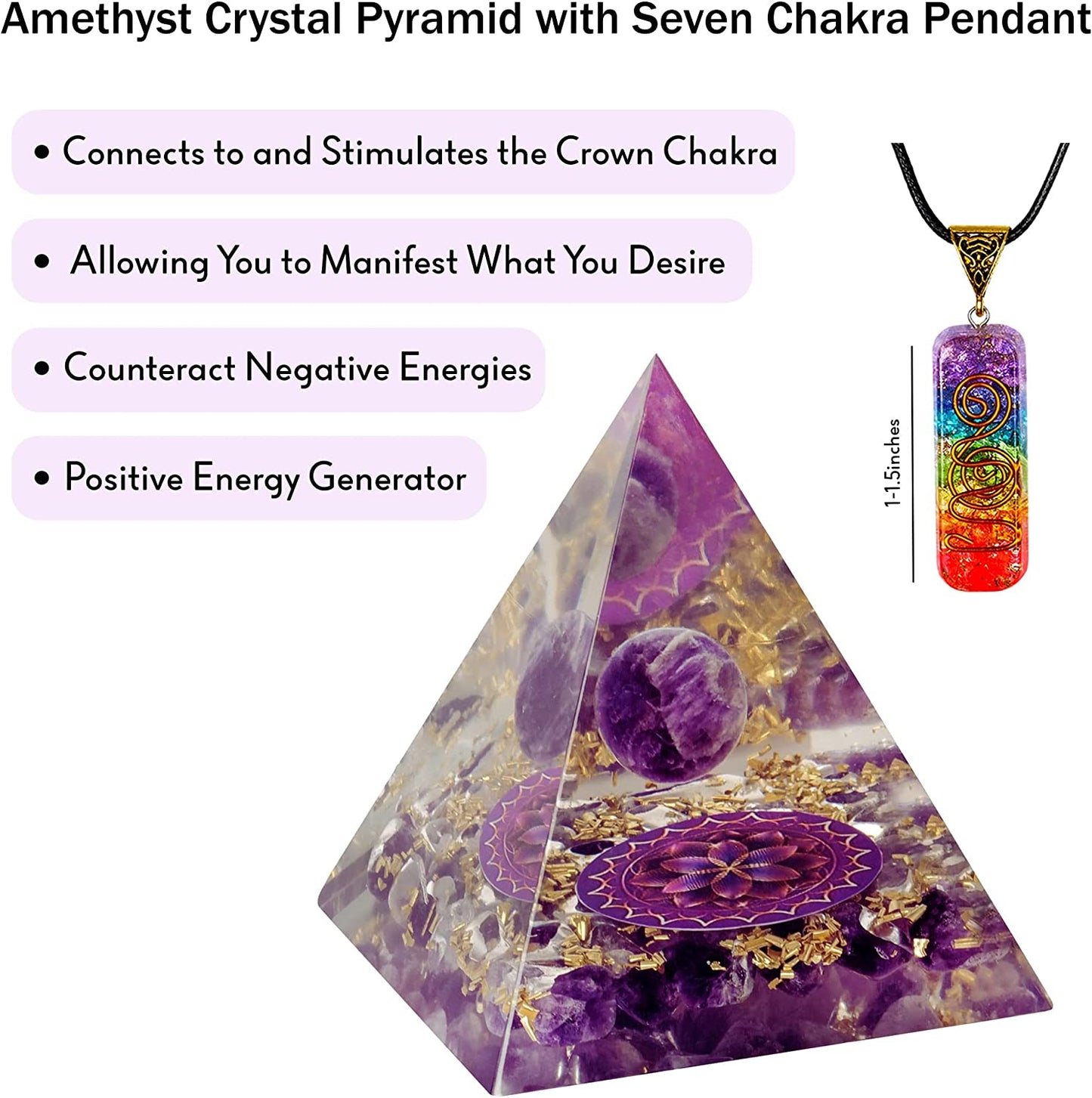 Amethyst Crystal Orgone Pyramid for Healing & Positive EMF Protection