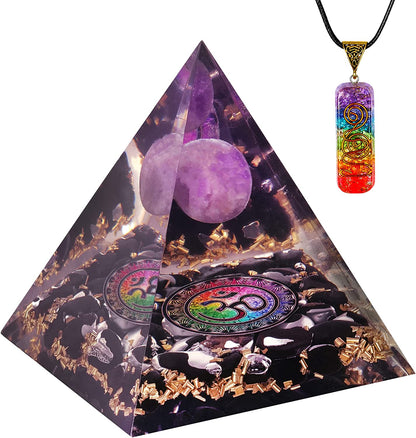 Amethyst Healing Crystal Orgone Pyramid for Meditation & Table Decoration