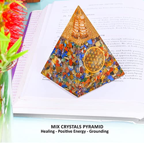 7 Chakra Mix Crystal Orgonite Pyramid for Spiritual Healing