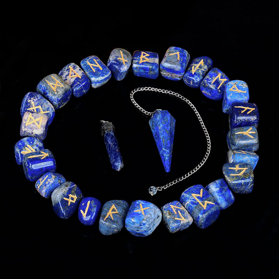 Lapis Lazuli Crystal Rune Set for Healing & Meditation