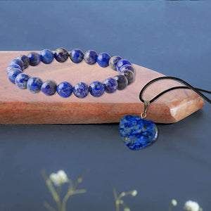 Lapis Lazuli Bracelet & Heart Necklace Pendant Jewelry Accessories for Women