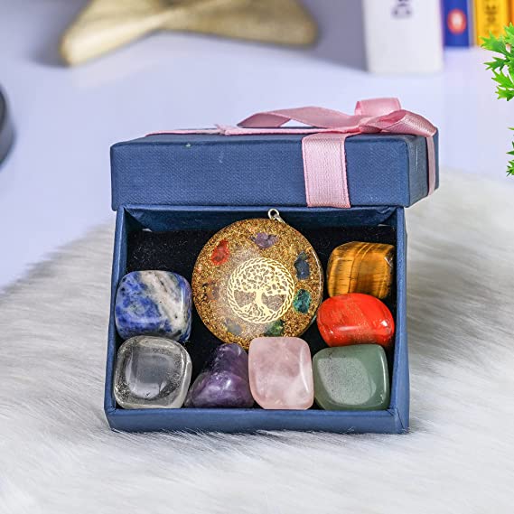 7 Chakra Tree Crystals and Healing Stones Kit for Decor and Good Luck