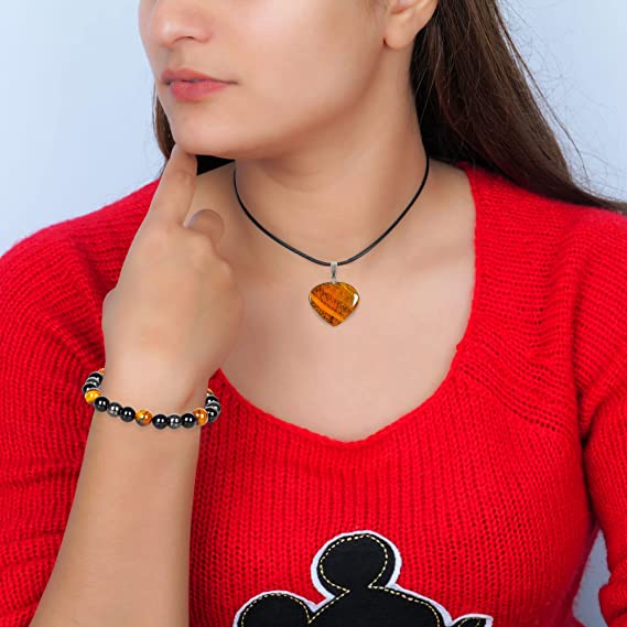 Triple Protection Bracelet Tigers Eye Necklace Heart Pendant Jewelry Combo