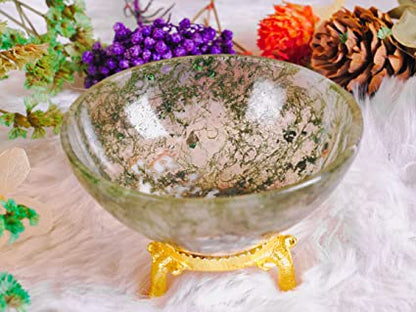 Natural Beauty: Moss Agate Crystal Bowl with Chakra Stones