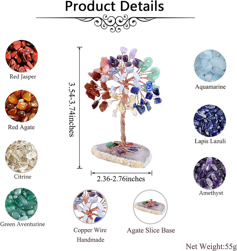 7 Chakra Healing Crystals Tree on Agate Slice Base Healing Stones Gem Money Tree