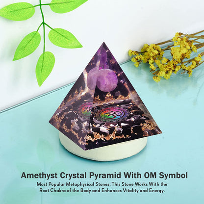 Amethyst Healing Crystal Orgone Pyramid for Meditation & Table Decoration