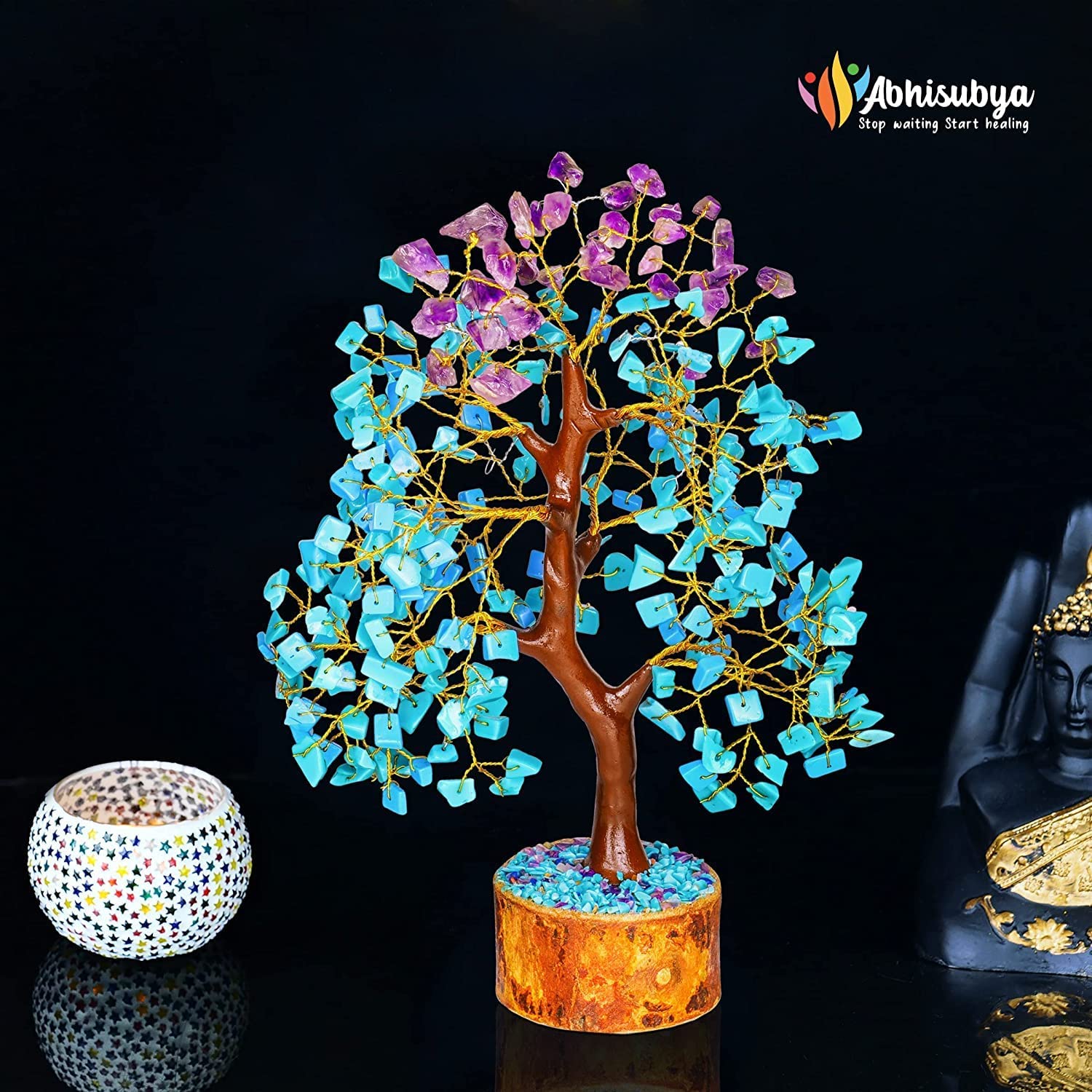 Turquoise & Amethyst Vastu Decoration Crystal Tree of Life