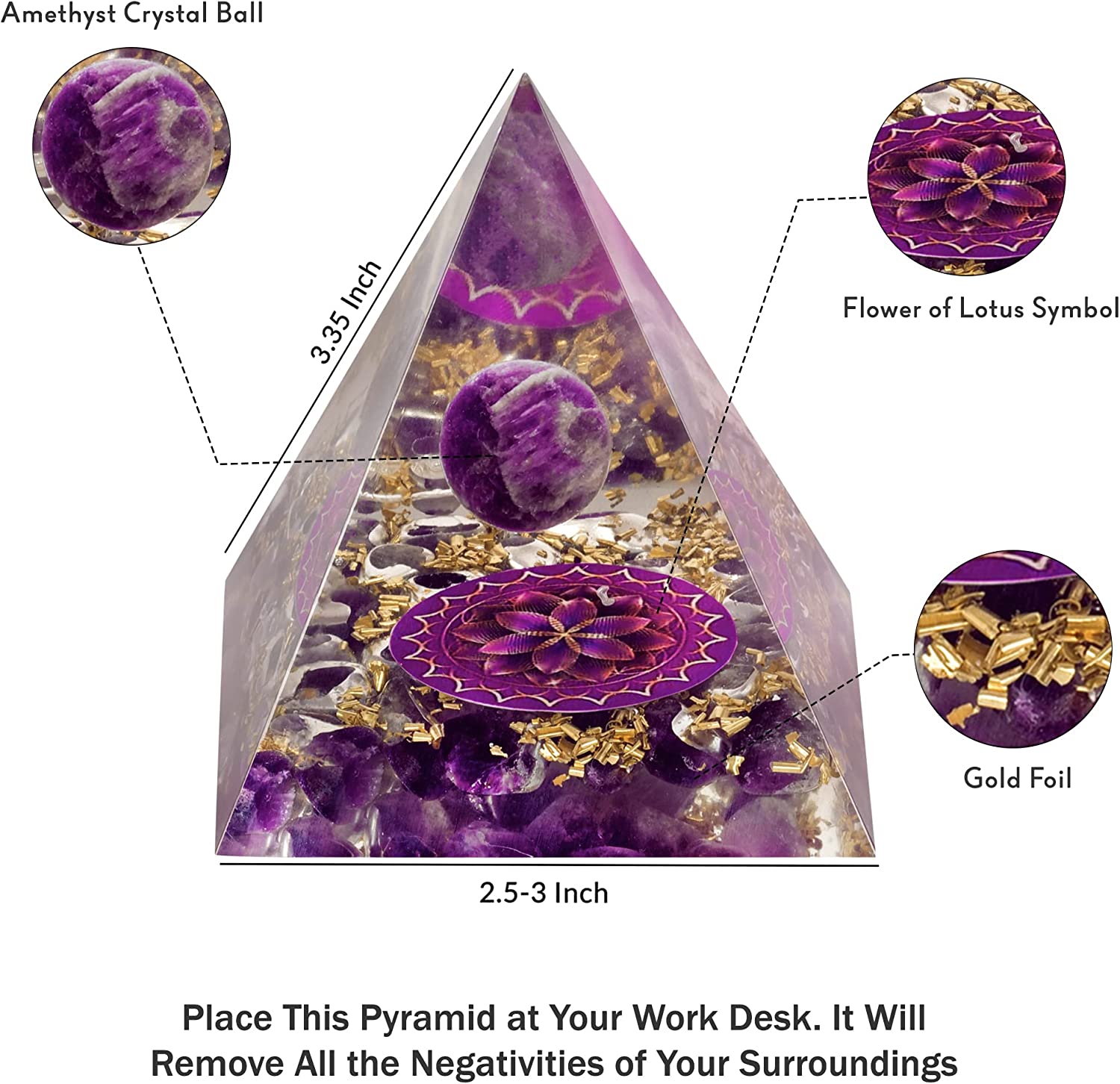 Amethyst Crystal Orgone Pyramid for Healing & Positive EMF Protection