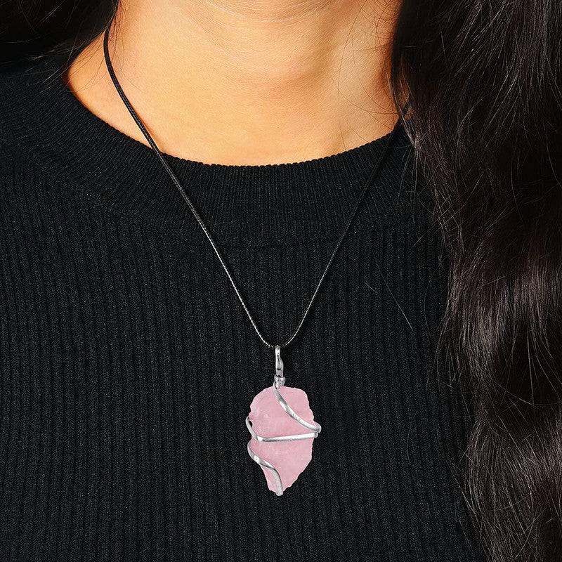 Rose Quartz Crystal Necklace Pink Tumble Raw Rough Pendant