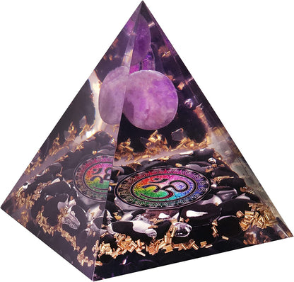 Amethyst Healing Crystal Orgone Pyramid for Meditation & Table Decoration