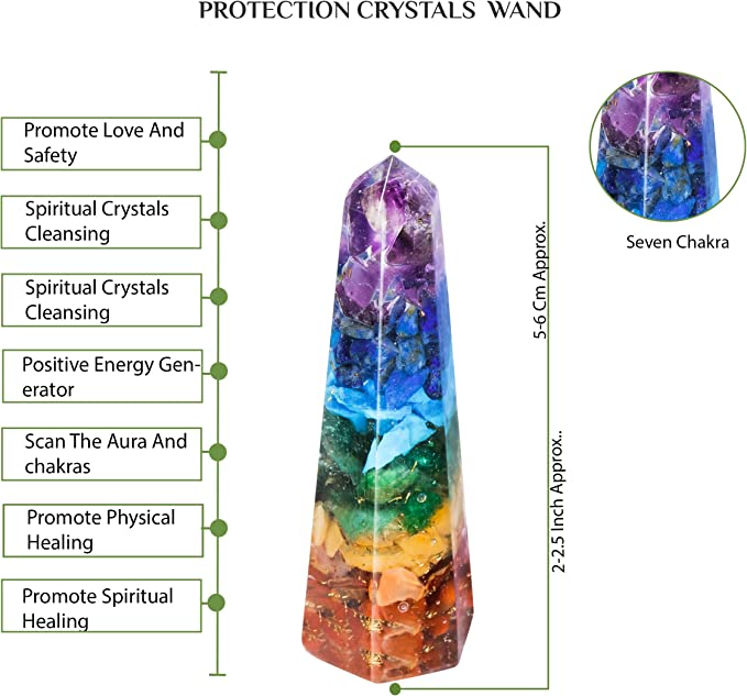 Seven Chakra Healing Crystal Wand Tower for Meditation and Spiritual Things
