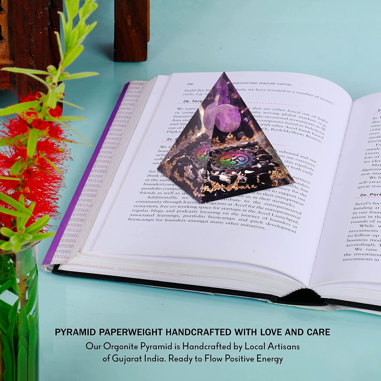 Amethyst Healing Crystal Orgone Pyramid for Meditation & Table Decoration