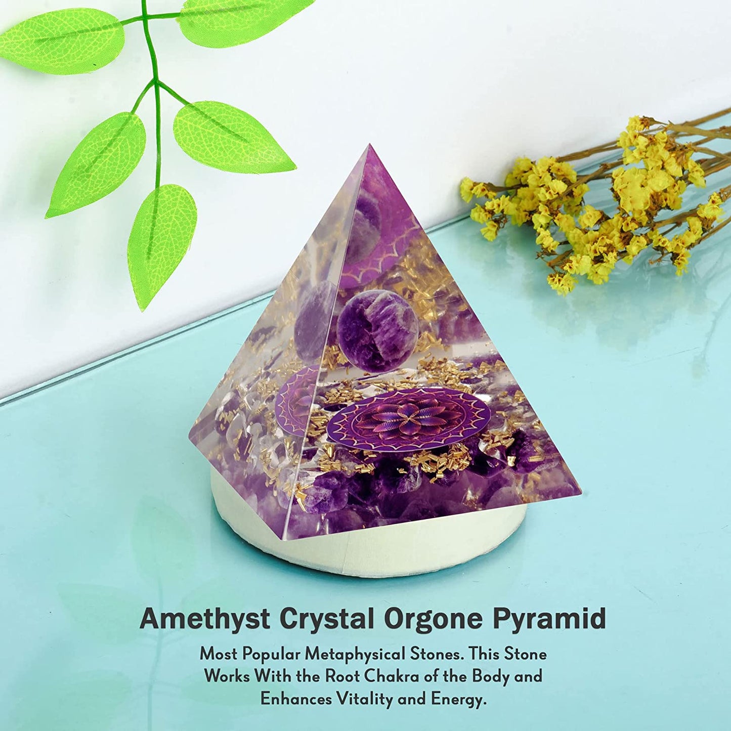 Amethyst Crystal Orgone Pyramid for Healing & Positive EMF Protection