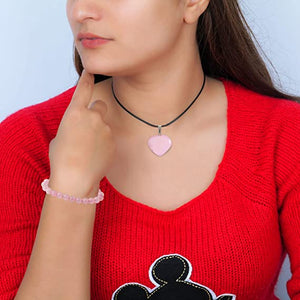 Rose Quartz Heart Locket Necklace for Teen Girls Crystal Bracelet Jewelry Set