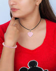 Rose Quartz Heart Locket Necklace for Teen Girls Crystal Bracelet Jewelry Set