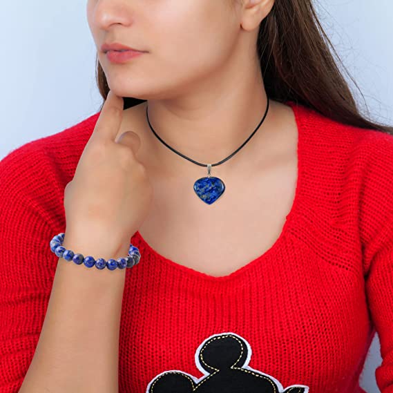 Lapis Lazuli Bracelet & Heart Necklace Pendant Jewelry Accessories for Women