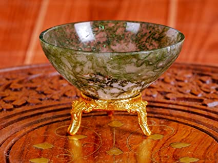 Natural Beauty: Moss Agate Crystal Bowl with Chakra Stones
