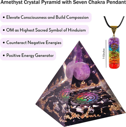 Amethyst Healing Crystal Orgone Pyramid for Meditation & Table Decoration