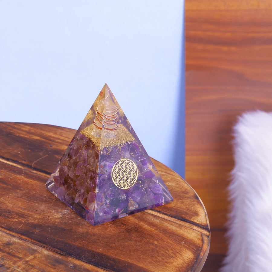 Amethyst Orgonite Orgone Energy Pyramid - Healing Crystal Pyramid For Meditation