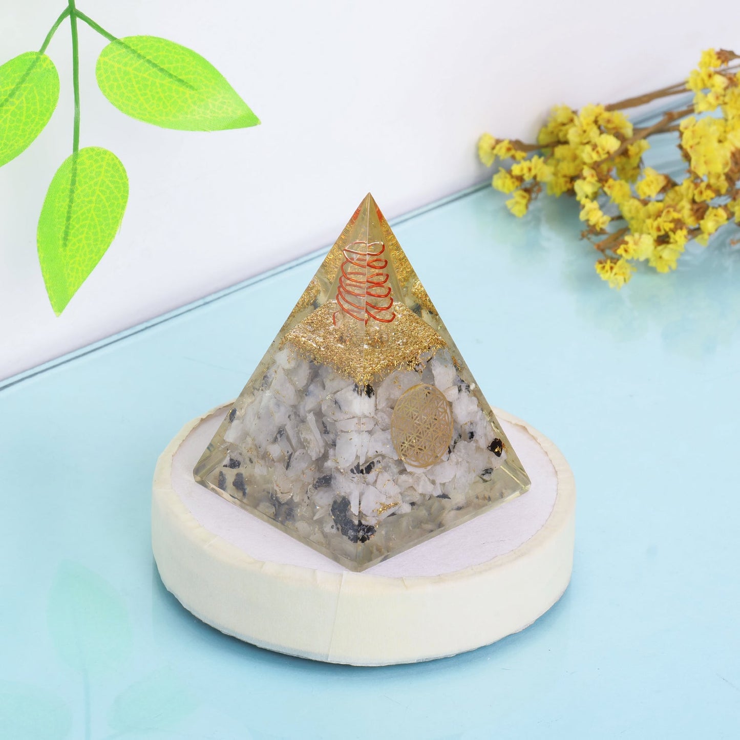 Rainbow Moonstone Handmade Orgone Pyramid For Emf Protection