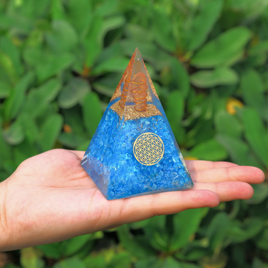 Aquamarine Healing Crystal Handmade Orgonite Pyramid For Yoga & Chakra Balancing