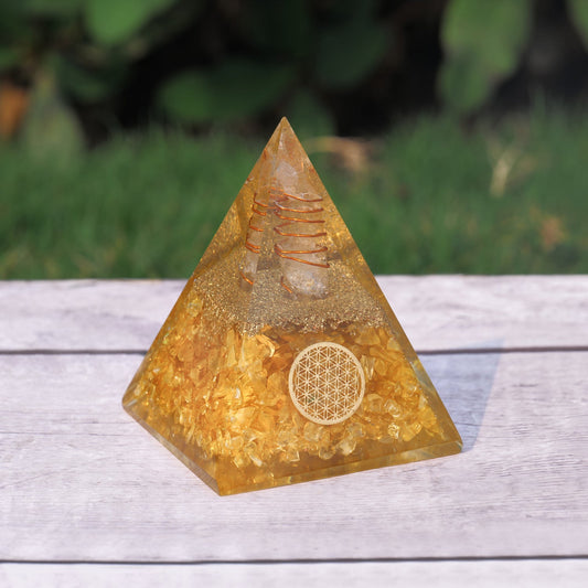 Citrine Orgone Pyramid With Copper Coil For Meditation & Crystals Healing